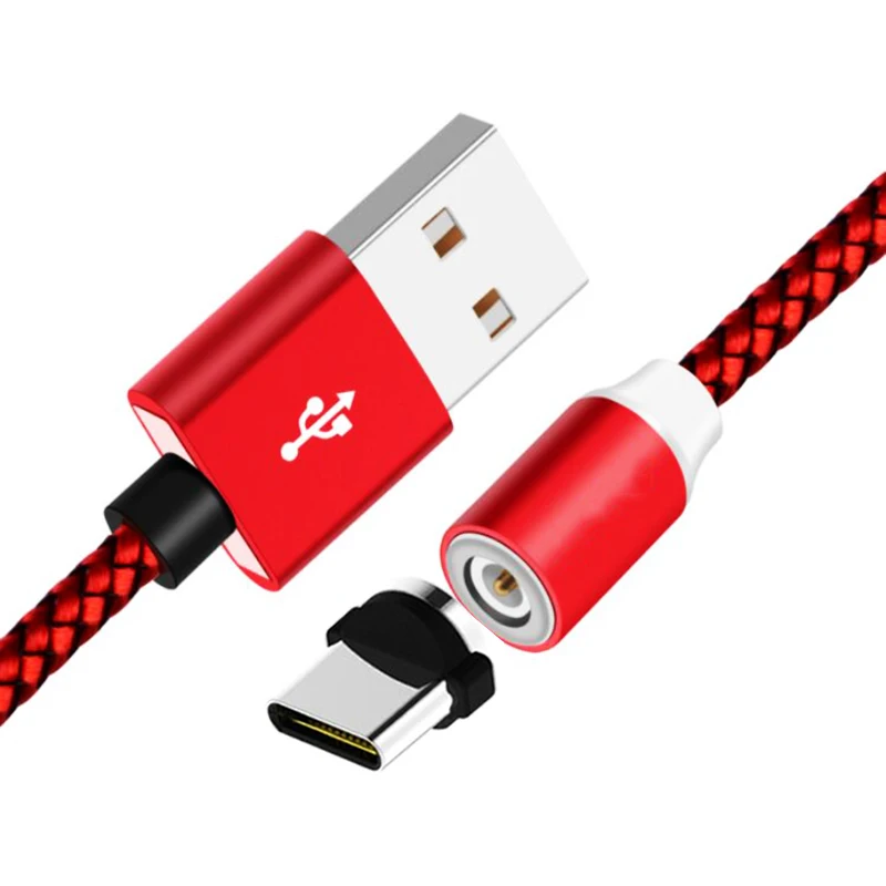 Red for Type C 360 СВЕТОДИОДНЫЙ Магнитный зарядный кабель для iPhone XR XS MAX X 8 7 6 6S Plus, магнитное зарядное устройство для мобильного телефона, кабель Micro USB C, провод типа C - Тип штекера: Red for Type C