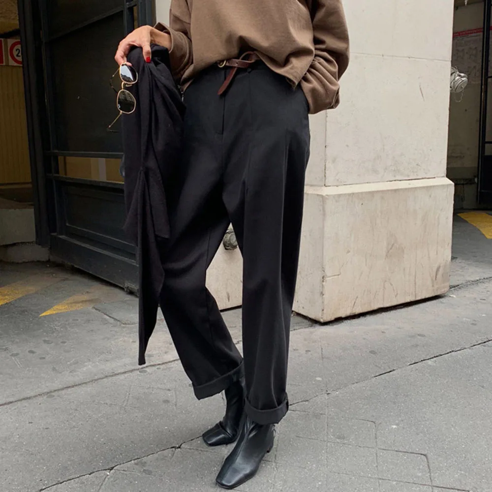 

2021 Autumn Winter New Fashion Solid Color Simplicity Loose Casual Women Casual Pants Korean Fashion Temperament High Waist