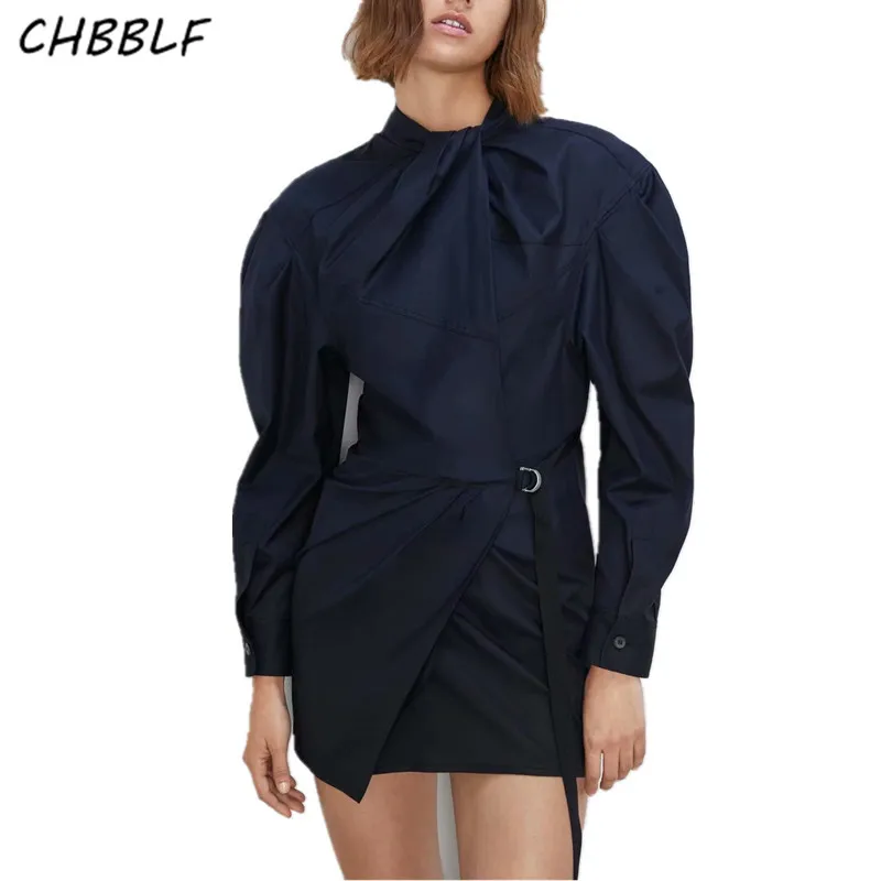 CHBBLF женское Ретро однотонное мини платье с поясом на молнии сзади и пуговицами