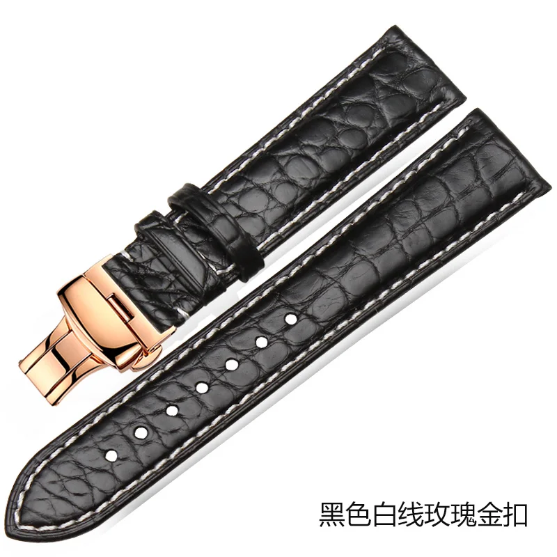 Black2 Rose Whatch ремешок из кожи аллигатора с пряжкой-бабочкой для мужчин и женщин мягкий удобный водонепроницаемый низ черный коричневый 12 14 16 18 20 мм - Цвет ремешка: Black2 Rose