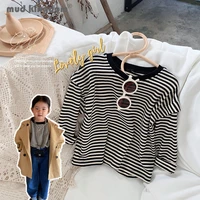 mudkingdom kids stripe t shirts fashion boy girl long sleeve loose fit casual tops toddler drop shoulder spring autumn clothing