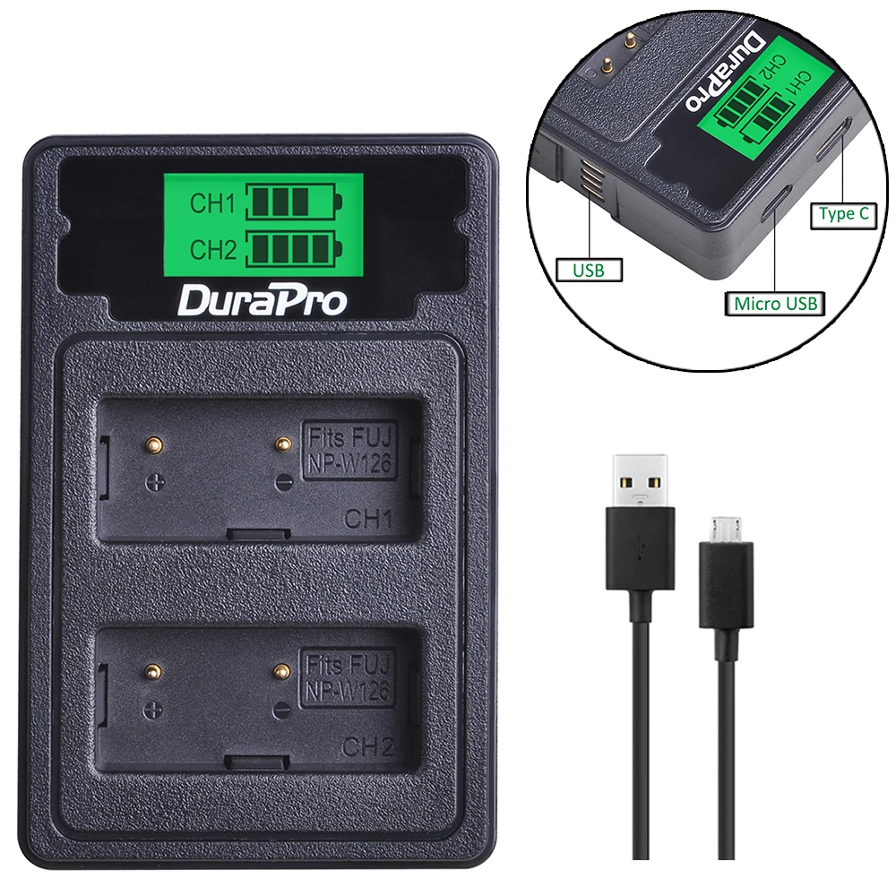 2X1260 мА/ч NP-W126 NP W126 Камера Li-Ion Батарея + ЖК-дисплей USB Dual Зарядное устройство для