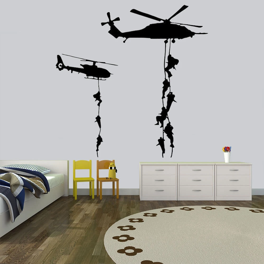Виниловые наклейки на стену с военными вертолетами для детской спальни комнаты подростка Военная декорация на стену для детей Наклейки на стены HY743.