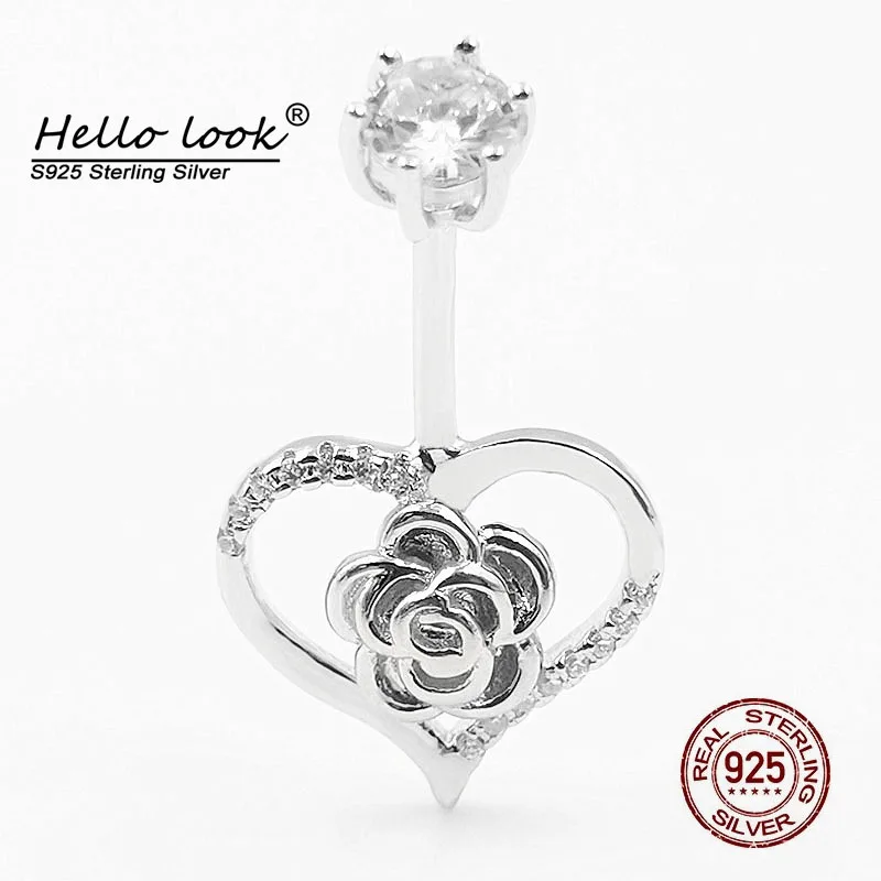 

HelloLook 925 Sterling Silver Navel Piercing Rose Belly Button Rings Wedding Body Jewelry Women Anti-allergy Belly Piercing