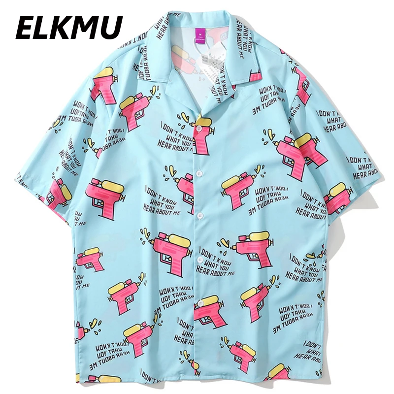 

ELKMU Funny Cartoons Graffiti Shirt Men Hip Hop Streetwear Trip Shirts Loose Shirt Summer Oversize Short Sleeve Tops Male HE941