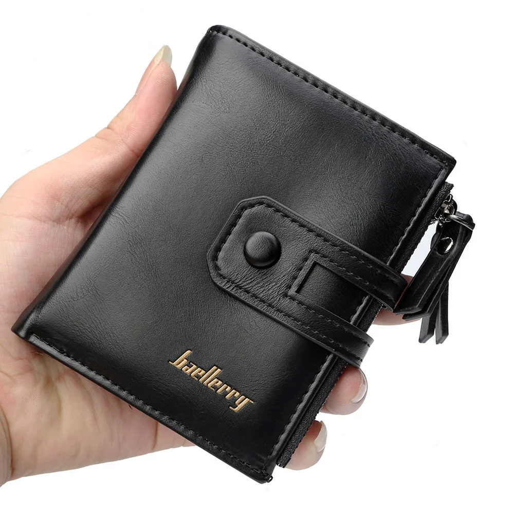 

Name Engraving Men Wallets Leather Double Zipper Card Holder Short Male Purse Coin Pocket Vintage Brand High Quailty Men Wallets