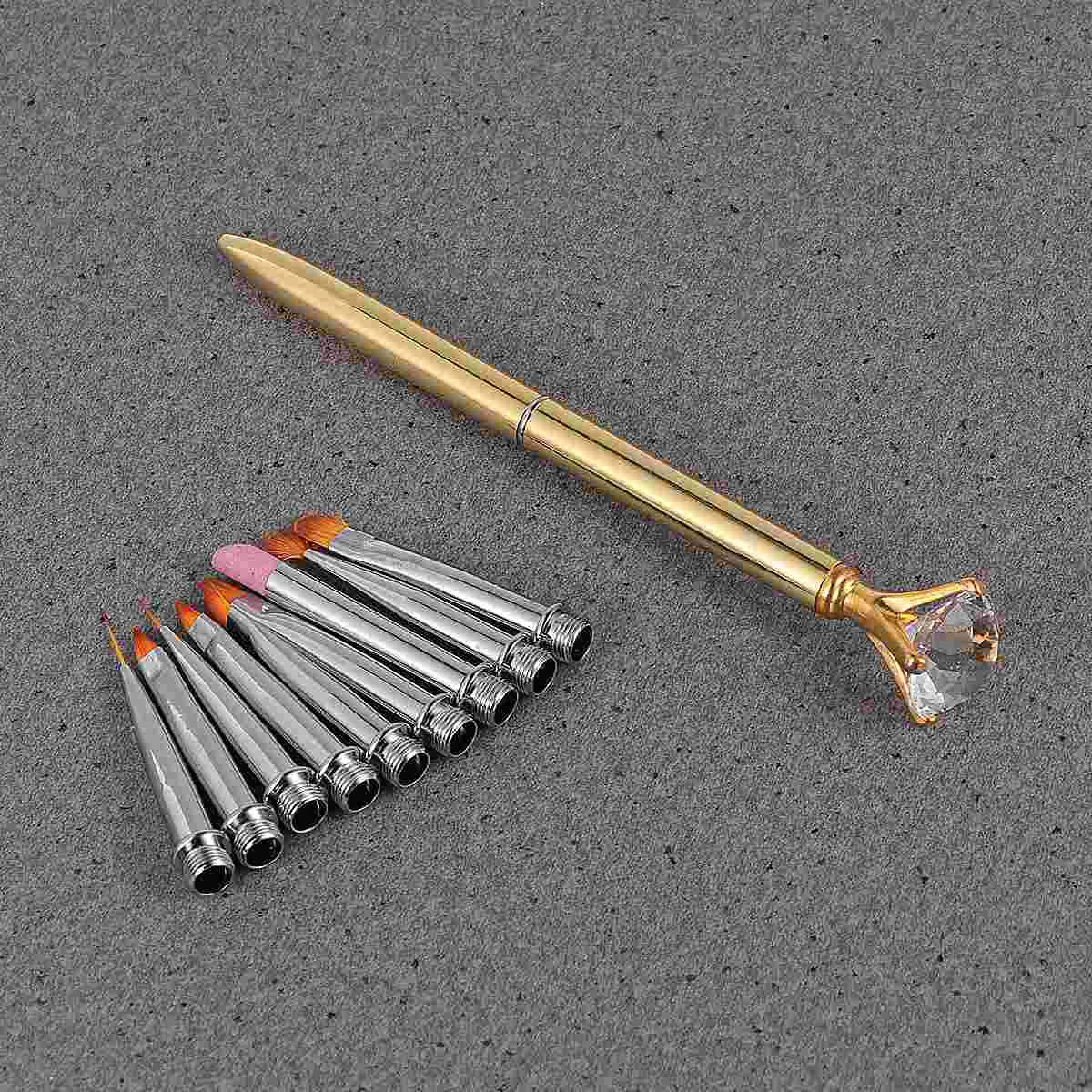 

1 Set/10pcs Replaceable Nail Art Brush Pen Set Professional Nail Art Painting Pen Manicure DIY Nail Decoration Tool (Golden)
