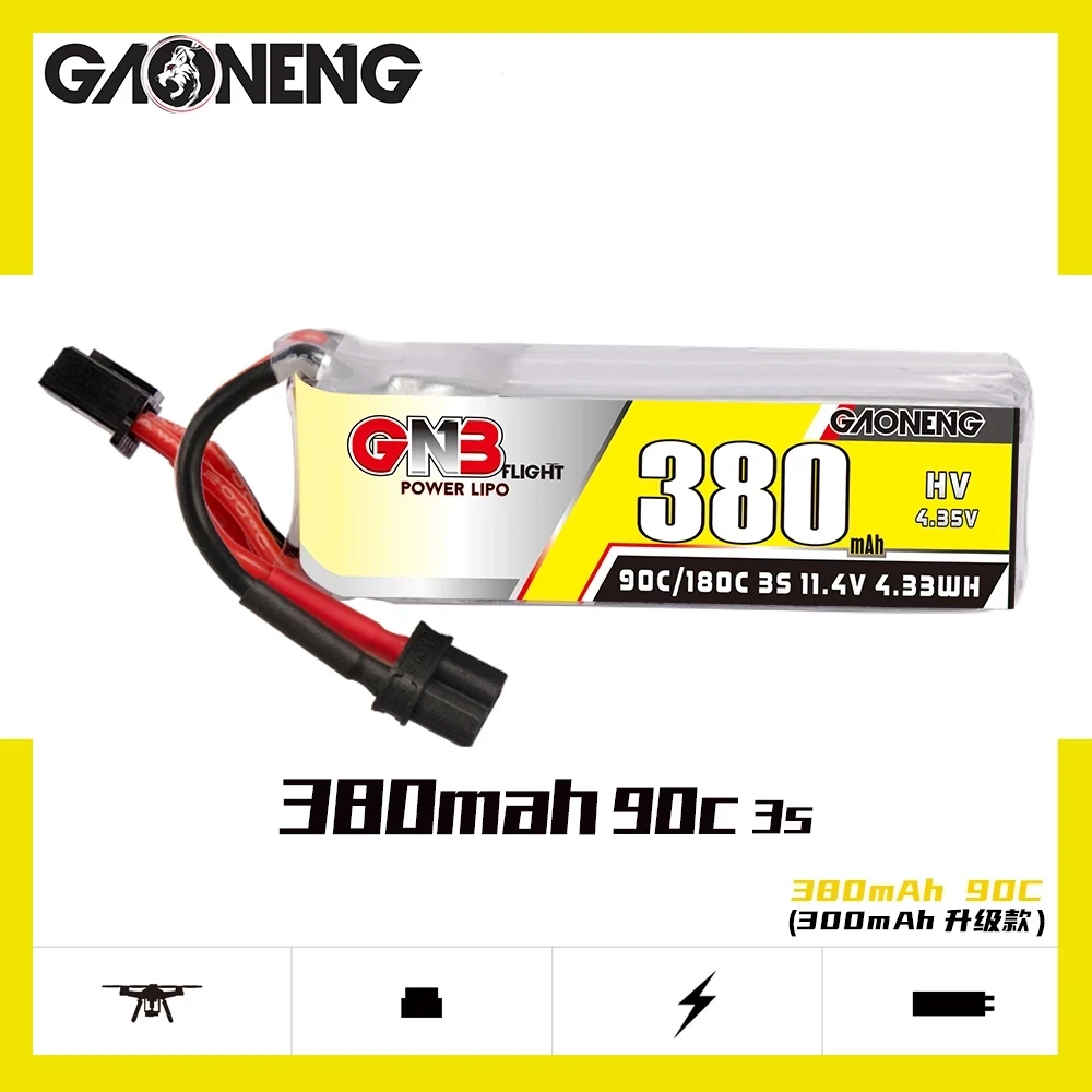 

Gaoneng GNB 380mah 3S 11.4V 90C HV Lipo Battery With XT30 Plug For BETAFPV Beta75X 3S Beta65X 2S Whoop Drones parts