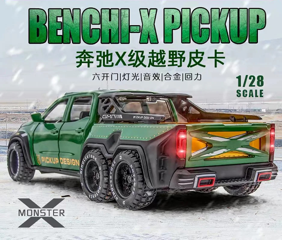 

1:28 6*6 Wheel Alloy X-Class Pickup Car Model Diecasts & Toy Off-road Vehicles Metal Toy Car Model Simulation for Childrens Gift