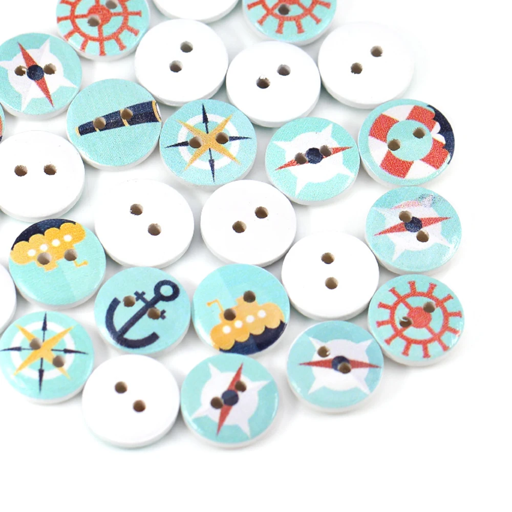 50 шт. небесно голубые пуговицы с 2 отверстиями якорные деревянные для одежды