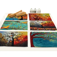 colour decoration trees printed dining table mats flowers plants placemat bowl drink coasters home accessories kitchen tools bar