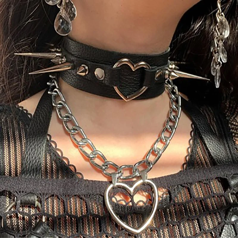 

Korean Fashion Metal Heart Shape Pendant Necklace for Women Men Neck Chains Jewelry Hiphop Punk Chain Chokers Necklaces Gift New
