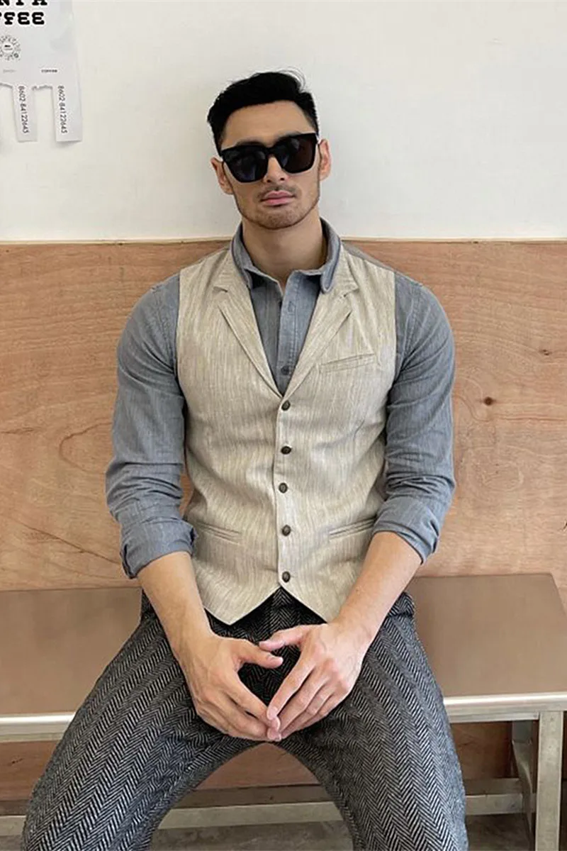 Весенне летний новый мужской жилет из пенькового хлопка с отворотом Мужской