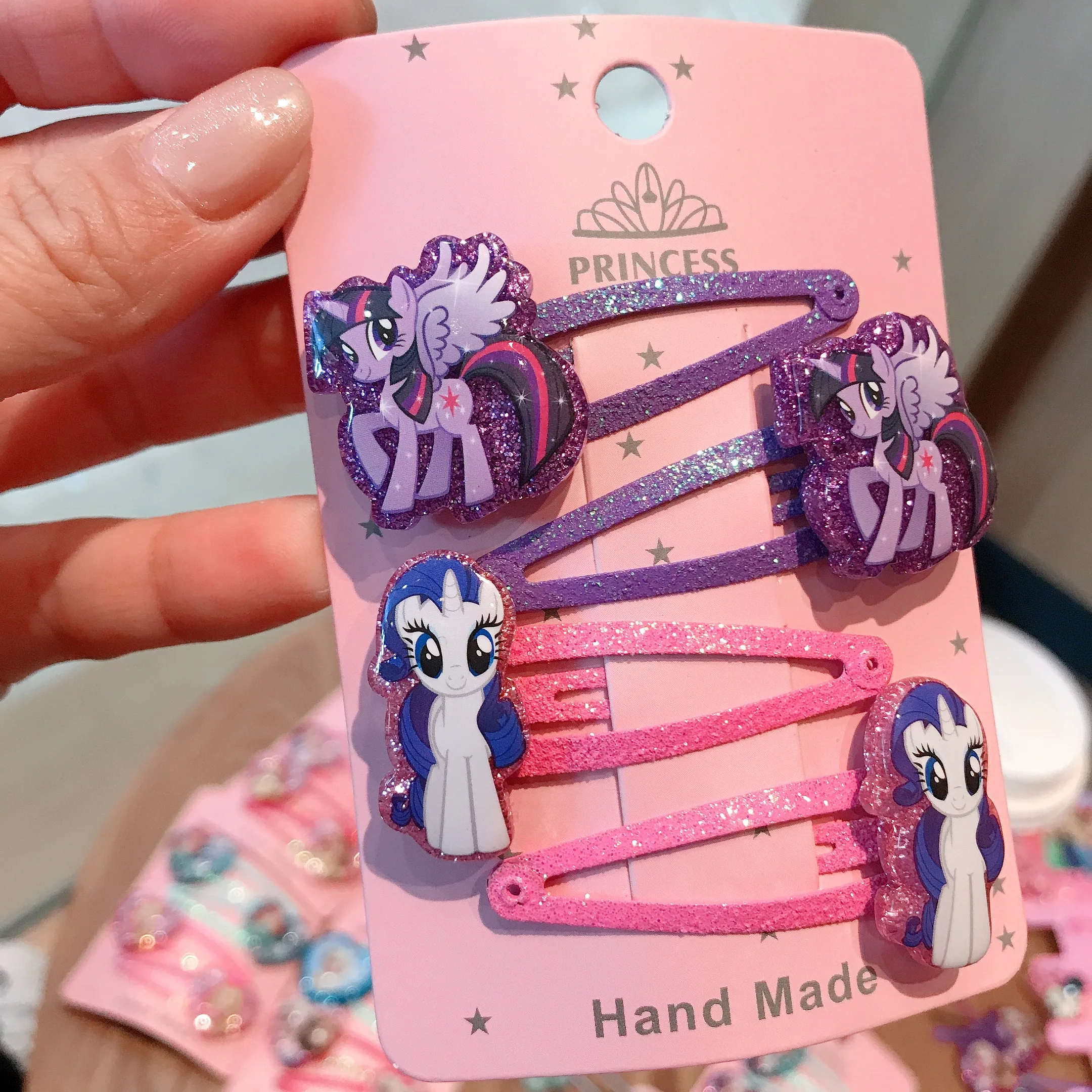4PCS Shining Hair Pins New Design Cartoon Animal Icon Clips My Little Poni Head Wear Unicorn Horse Resin Accessories | Детская одежда и