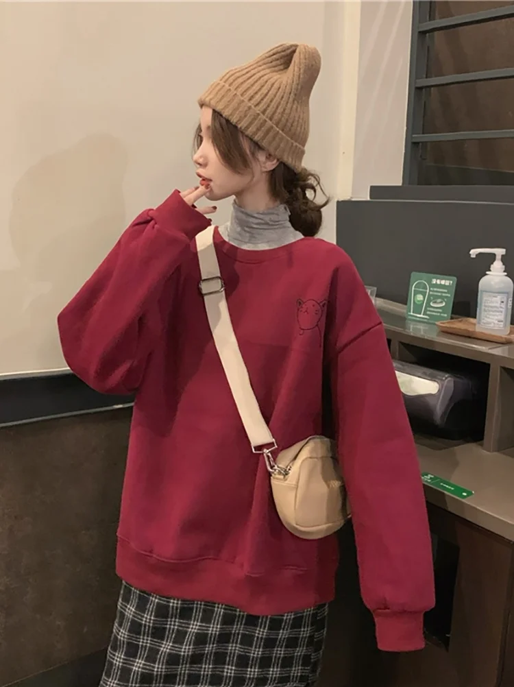 Осенние корейские толстовки большого размера 2021 Новинка Свободный пуловер с