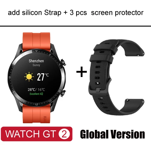 Orange add strap Умные часы Huawei Watch GT 2, Bluetooth 5,1, умные часы, кислород крови, 14 дней, телефонный звонок, частота сердечных сокращений для Android iOS - Цвет: Orange add strap