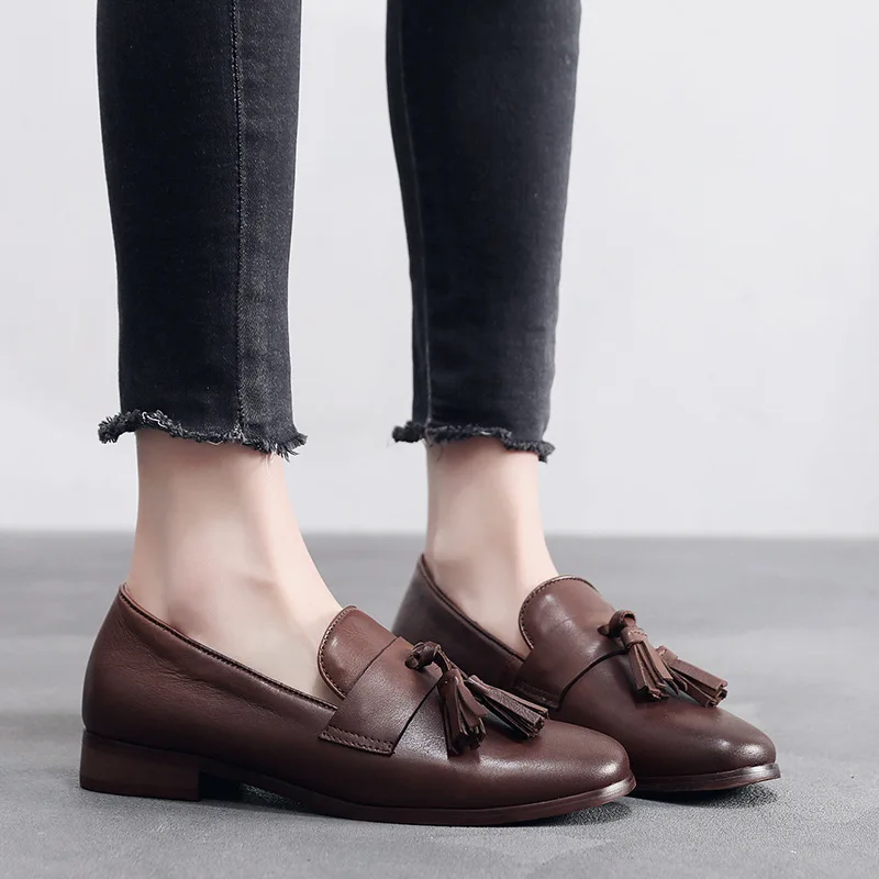 

Tassel Genuine Leather Shoes Women Spring Slip On Oxford Leather Shoes 2021 New Female Casual Sneakers Comfortable Oxford