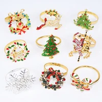 1pc christmas napkin ring holder xmas tree elk wreath snowflake metal napkins buckle christmas party home table decoration