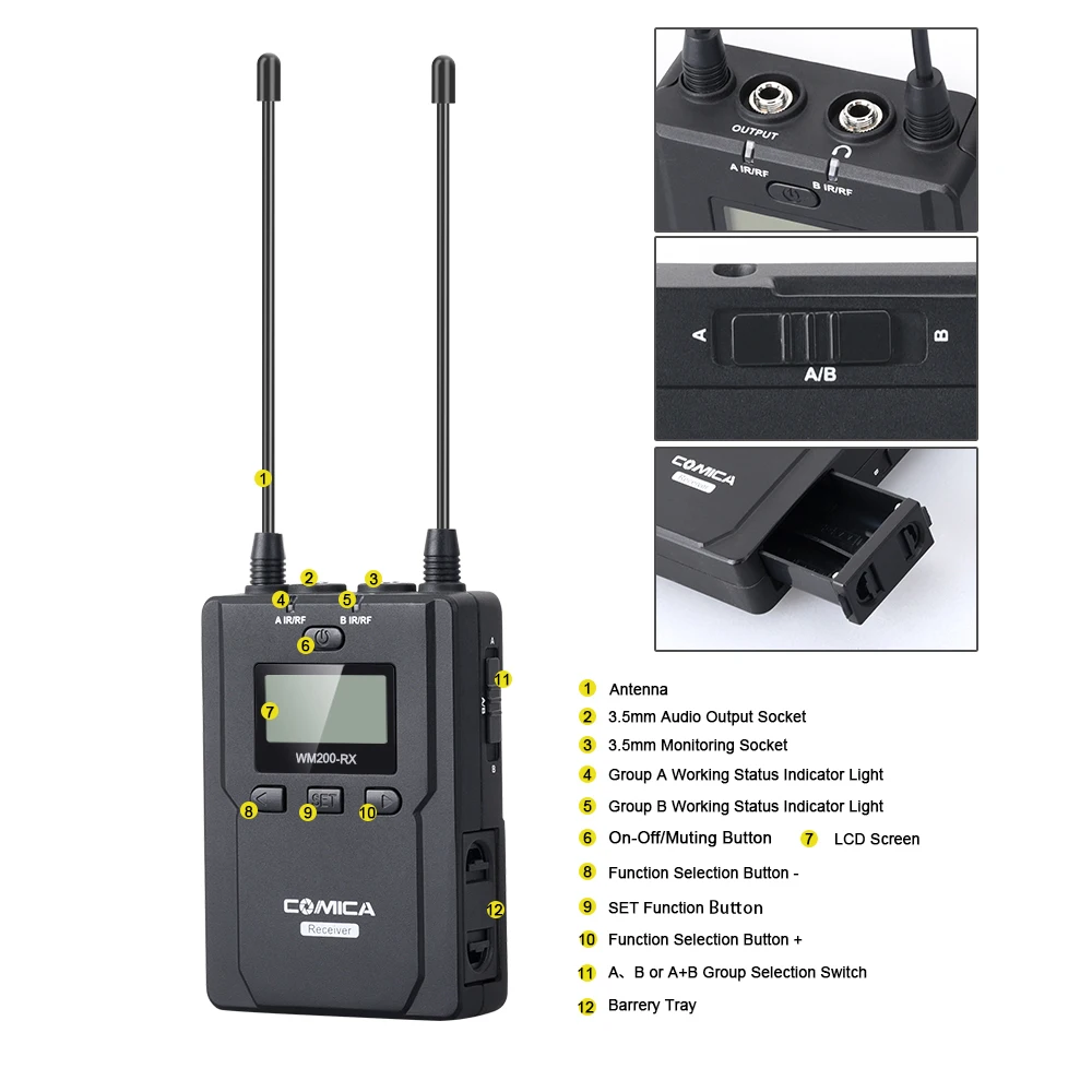 COMICA CVM WM200B/D беспроводной металлический UHF 96 каналов моно/стерео Lavalier интервью