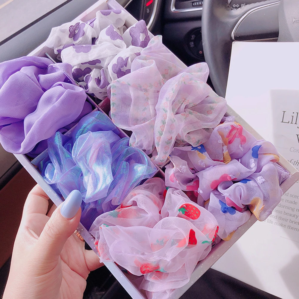 

18/pc Box Organza Hair Ties Multi-color Hair Rope Ponytail Holder Hair Band Sweet Flower Scrunchies Elastic Hair Accessories