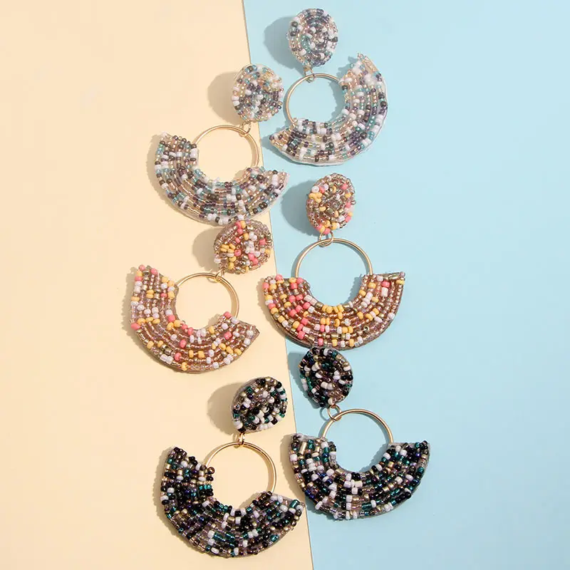 JJFOUCS Модные ручной работы из бисера серьги для женщин геометрические красочные