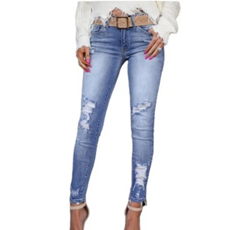 

Fashion Women Ripped Denim Jean Skinny Jegging Slim Fit Straight Pencil Trousers