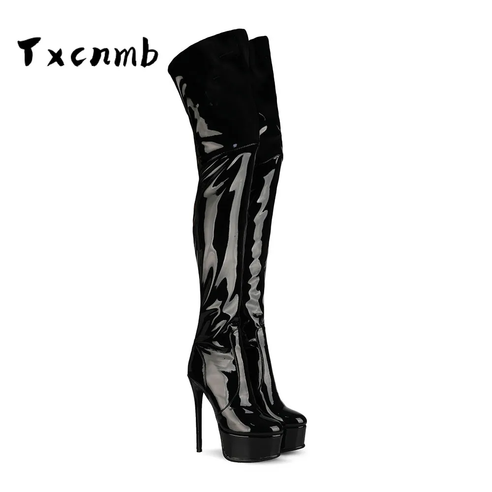 

TXCNMB 2020 New arrive Genuine leather over the knee boots platform high heels thigh high boots women pointed long shoes size 43
