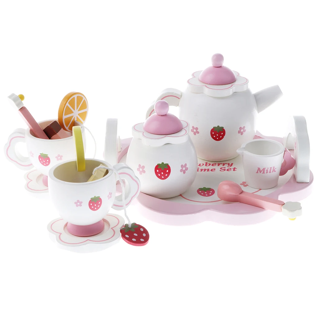 

Kids Wooden Play Food Set, Mini Tea Set for Girls Boys Pretend Play Kitchen Toys, Role Playing Game