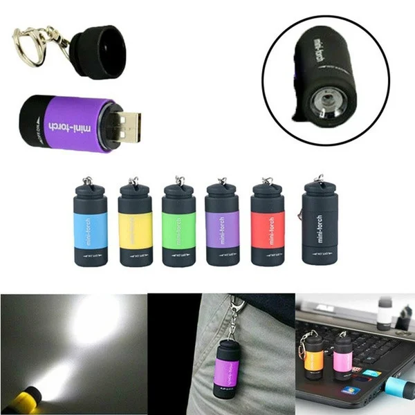 

2021 Mini Keychain Pocket Torch USB Rechargeable LED Light Flashlight Lamp Waterproof Outdoor Camping