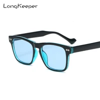 longkeeper fashion square sunglasses women vintage rivets blue yellow lens eyewear men trending shades uv400 sun glasses gafas