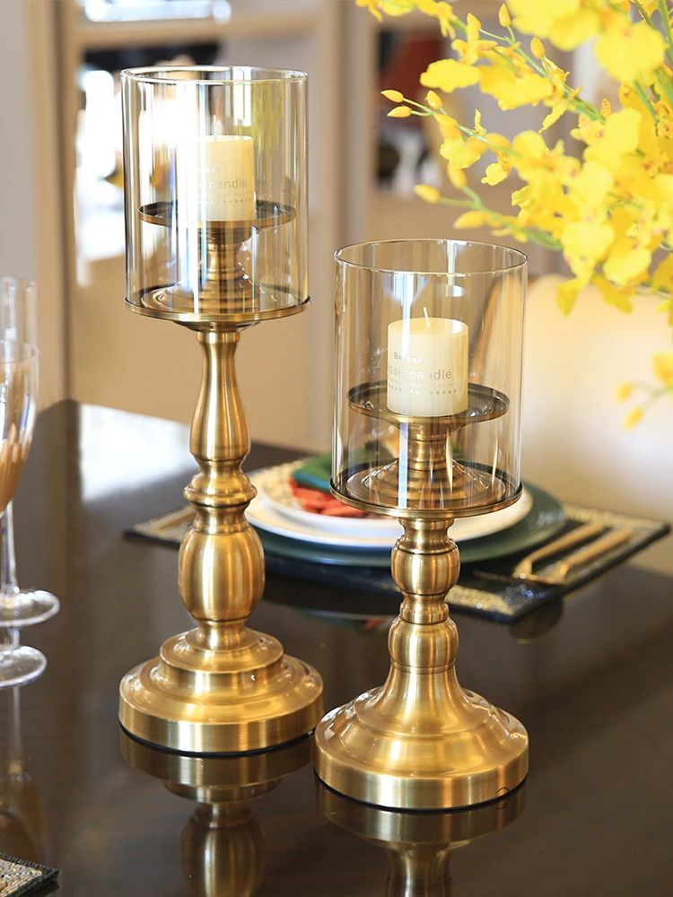 

European Style Candle Holder Light Luxury Metal Glass Dining Table Candlelight Dinner Porta Velas Household Products WT5ZT