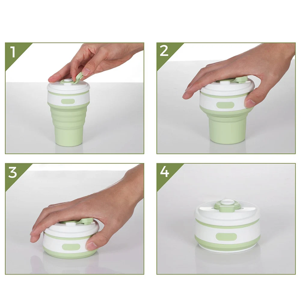 

Hot Folding Silicone Cup Portable Silicone Telescopic Drinking Collapsible Coffee Cup Multi-function Foldable Mug Travel Green
