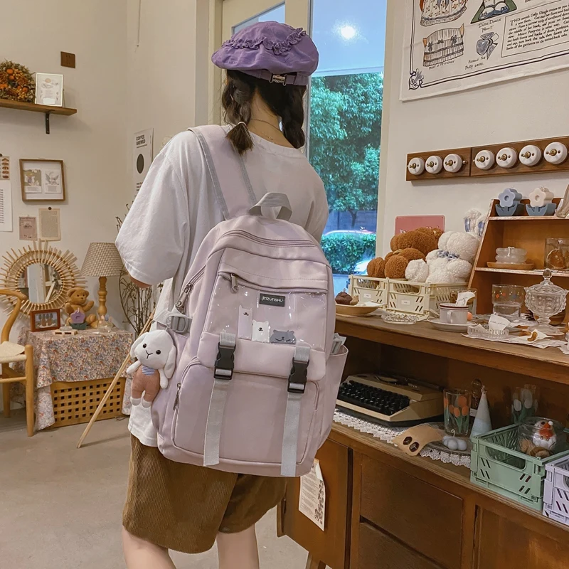 

Backpack Women Korean Middle and High School Students Large Capacity Schoolbag Nylon+pvc High Quality Waterproof Travel Bag New