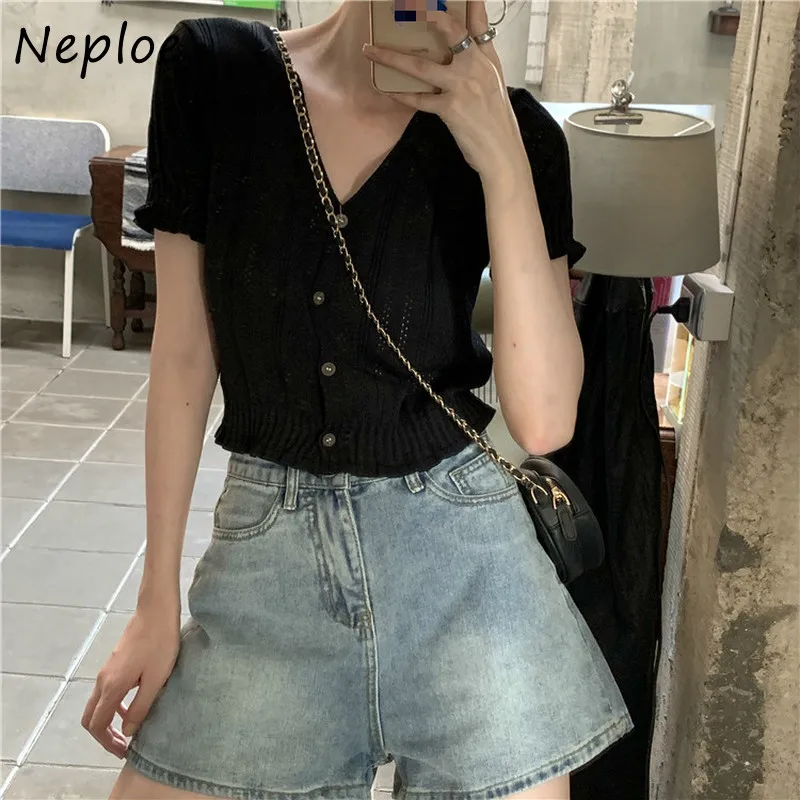 Короткий вязаный кардиган Neploe с V-образным вырезом модные однобортные футболки в