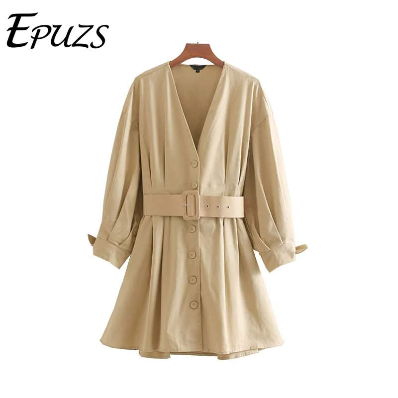 Осеннее платье с поясом и длинным рукавом женское винтажное мини Элегантное