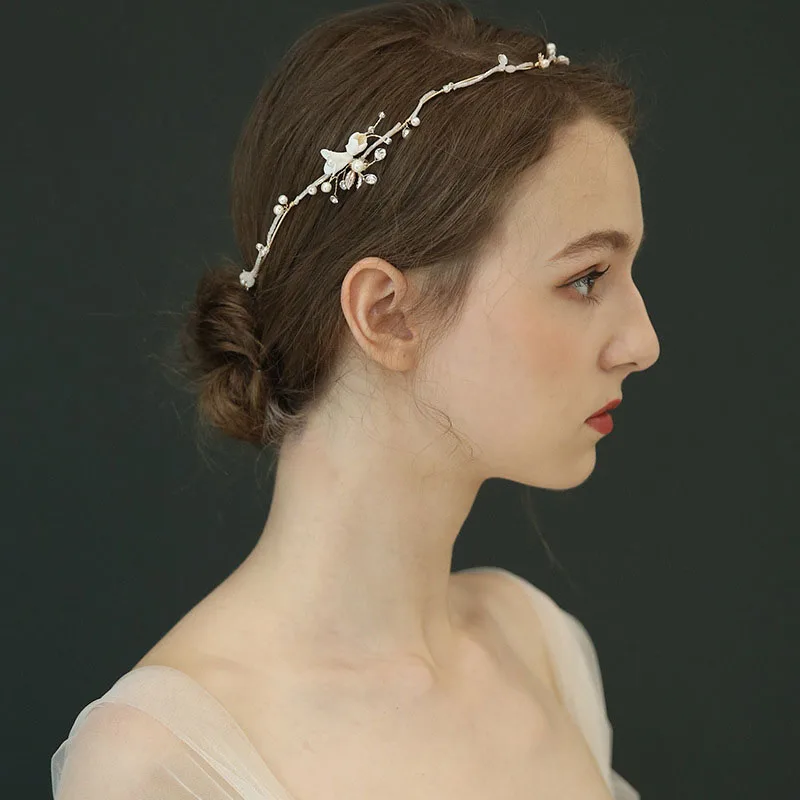 SLBRIDAL ручной работы кристалл Стразы Жемчуг керамический цветок свадебные