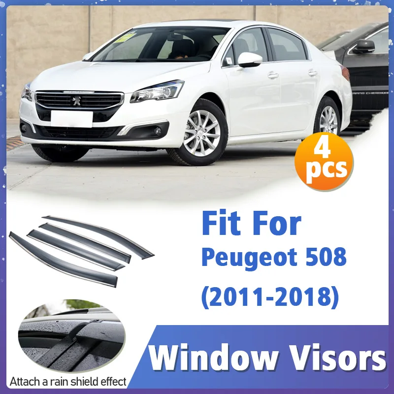 Window Visor Guard for Peugeot 508 2011-2018 Vent Cover Trim Awnings Shelters Protection Sun Rain Deflector Auto Accessories