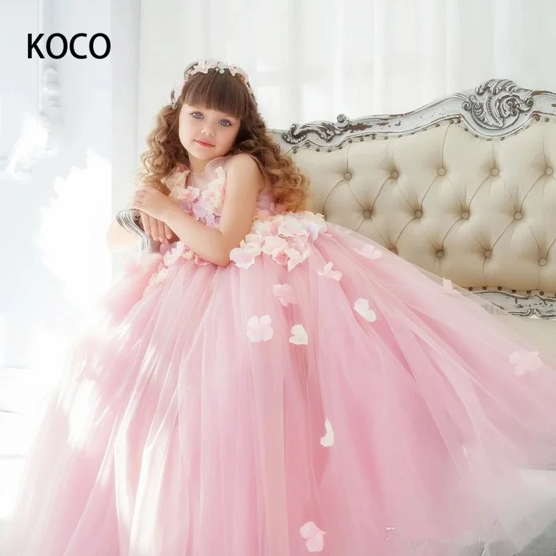 

JONANY Organza Ball Gown Flower Girl Dress Butterfly 3D Floral Applique Layered Ruffles Girls Pageant Dresses Birthday Party