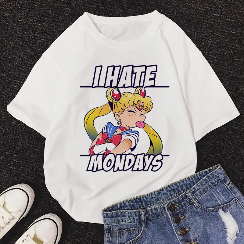 Женская футболка с принтом из мультфильма I HATE MONDAYS летняя короткими рукавами в