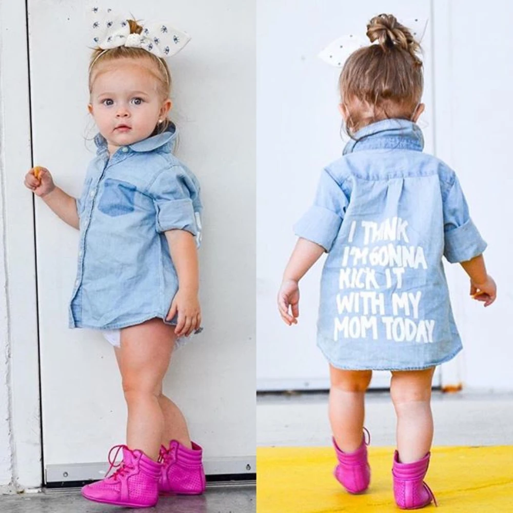 Baby Summer Clothing Toddler Kids Baby Girl Winter Clothes Denim Tops T-Shirt Warm Coat Letter Long Sleeve Shirt 2-7T