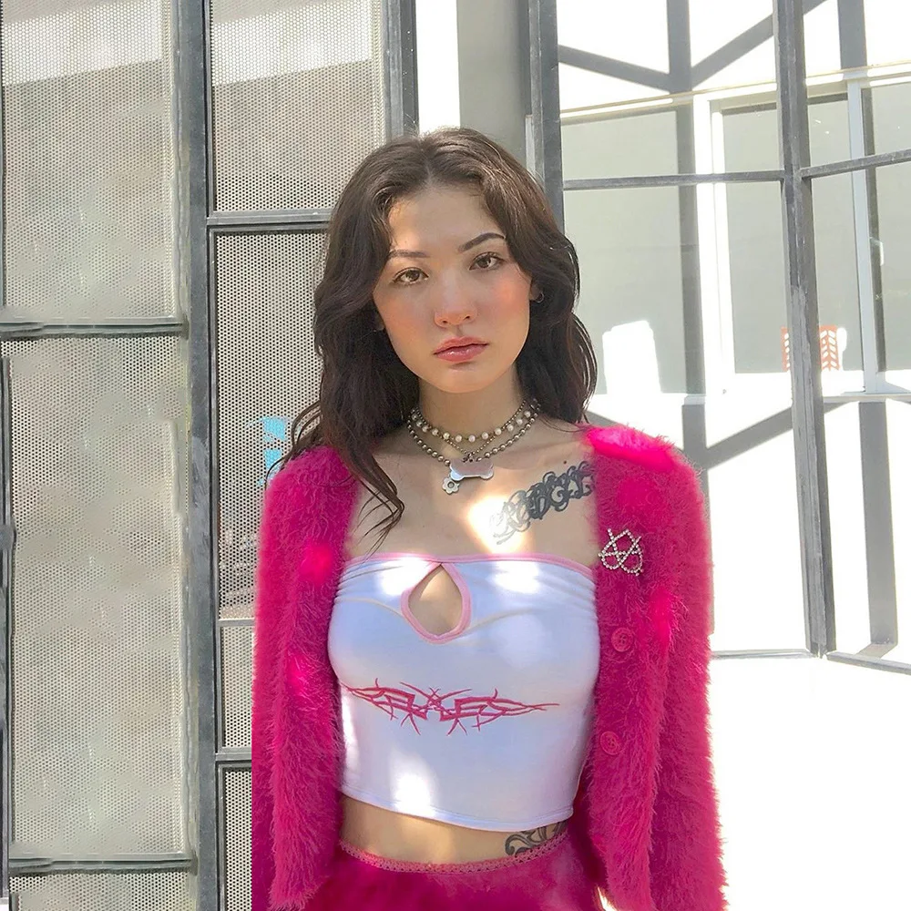 Хлопок Harajuku Bodycon майка Для женщин 2020 сезон: весна–лето новая одежда модного