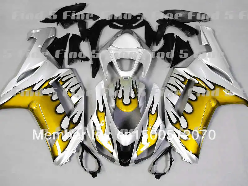 

Yellow Flame Silver Black For KAWASAKI ZX6R 07 08 ZX 6R 07-08 ZX-6R 2007 2008 2007-2008 ABS Fairing Kit