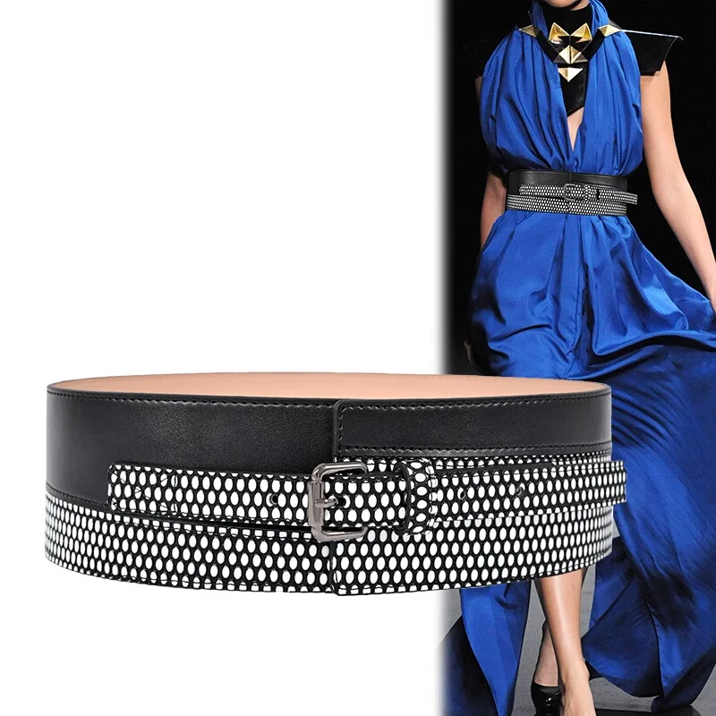 H3498 Fashion Wide Waist Belt Women Genuine Leather High Quality Casual Waist Seal Female Cowhide Top Grade Vintage Accessories