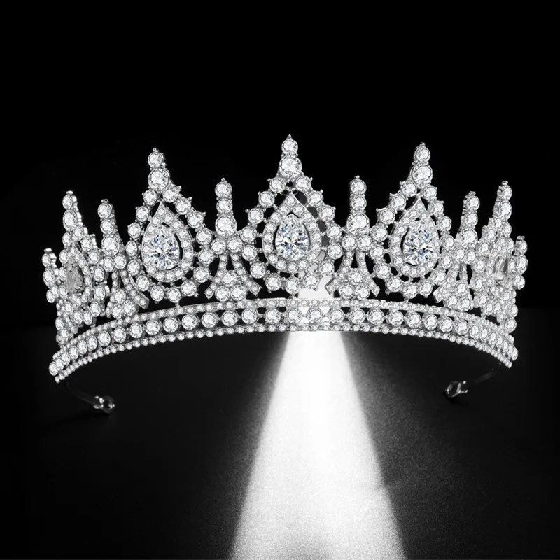 

Baroque Full Rhinestone Wedding Crown Women Bridal Jewelry Miami Cuban Luxury Shine Silver Color Crystal Banquet Accessories
