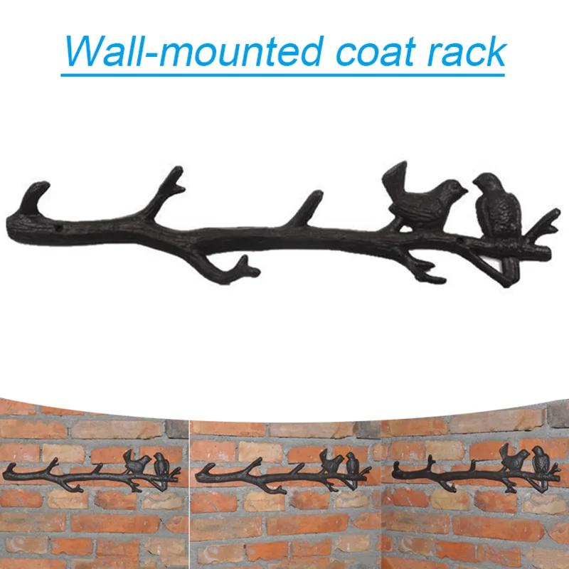 

Cast Iron Birds On Branch Hanger with 6 Hooks Decorative Cast Iron Wall Hook Rack for Coats Hats Keys Towels Clothes M56