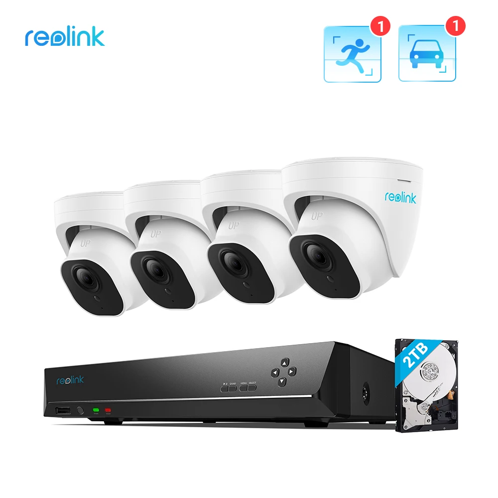 

Reolink Smart POE Security Camera System 4K Ultra HD 24/7 Recording 2TB HDD with Human/Car Detection CCTV NVR Kit RLK8-820D4-A