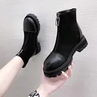 Новинка 2022, женские вязаные ботильоны с круглым носком и ремешками, осенне-зимние повседневные ботинки челси на молнии спереди и сзади с квадратным каблуком