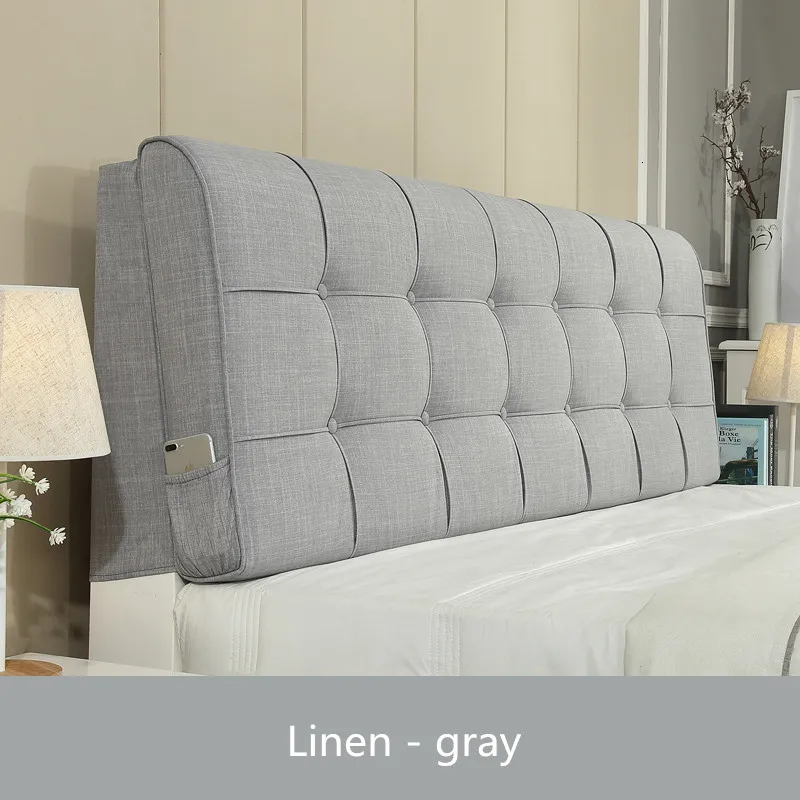 Linen Gray Изголовье подушки могут быть настроены моющиеся ткани твердой древесины кровать задняя доска мягкий пакет чехол на спинку кровати - Цвет: Linen Gray