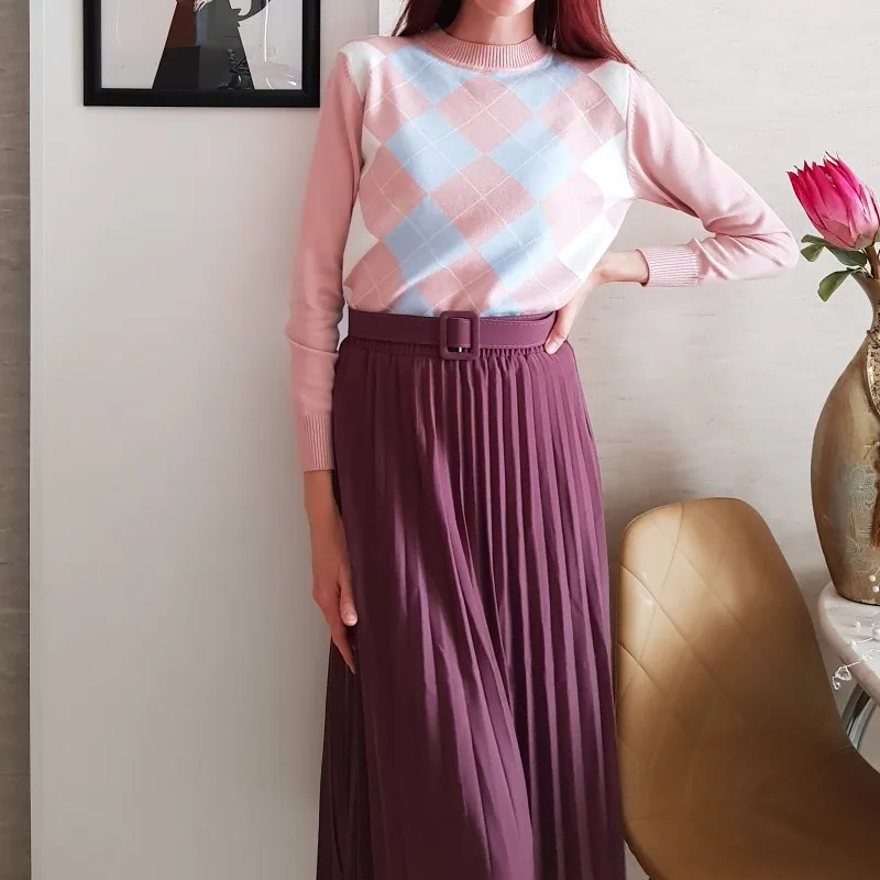 Свитер женский трикотажный GIGOGOU с круглым вырезом и длинным рукавом Осень-зима