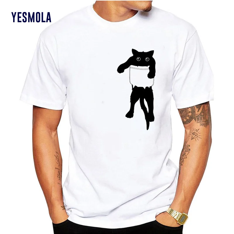 

YESMOLA Мужская Повседневная футболка с черным котом принт Харадзюку белая футболка с мультяшным принтом панды Повседневная футболка с круглым вырезом мужские топы